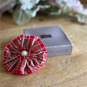 VTG 1990 Fashion Flourish 3.5” Red Tartan Rosette Pin Hair Clip Convertible NIB